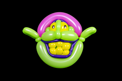 Green Balloon Goblin Face with Pink Hair